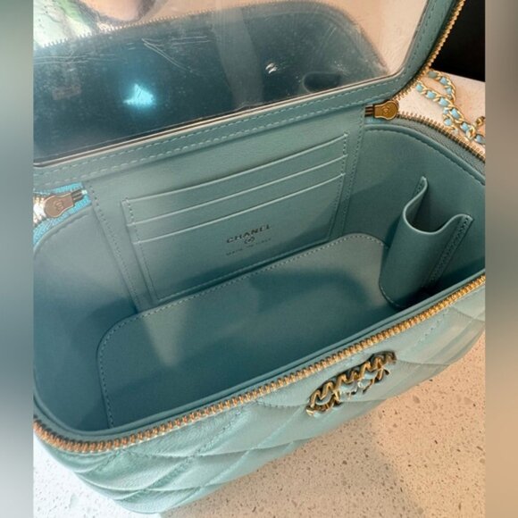 Chanel Logo Studded Top Handle Vanity Case/Bag Tiffany Blue - Picture 7 of 9